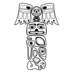 Coloriage Totem avec oiseau et figures stylisées