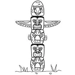 Coloriage Totem avec quatre visages sculptés