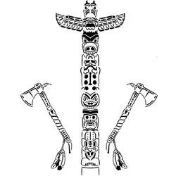 Coloriage Totem avec deux tomahawks