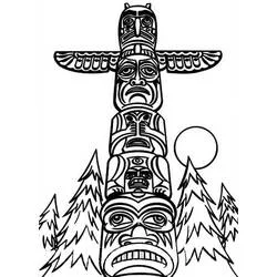 Coloriage Totem avec visages sculptés et ailes d'aigle