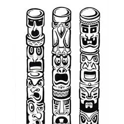 Coloriage Totem trois mâts sculptés empilés
