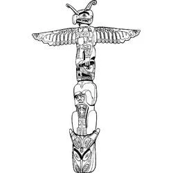 Coloriage Totem à ailes déployées et visages superposés
