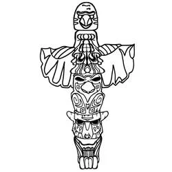 Coloriage Totem avec aigle et visages d'animaux