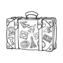 Coloriage Valise couverte d'autocollants de voyage