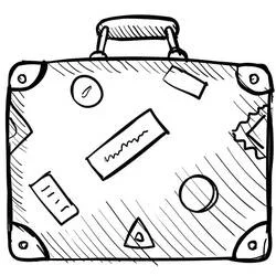 Coloriage Valise couverte d'autocollants de voyage
