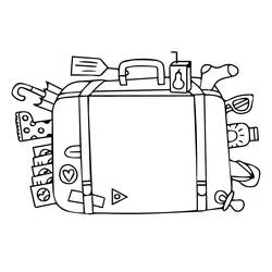 Coloriage Valise entourée d'objets de voyage