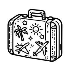 Coloriage Valise décorée d'autocollants de voyage