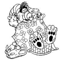 Coloriage Alf assis dans un panier en osier avec un ourson Coloriage Alf assis dans un panier en osier avec un ourson