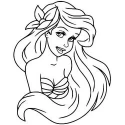 Coloriage Ariel avec ses cheveux flottants et une fleur