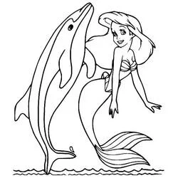 Coloriage Ariel nageant avec un dauphin