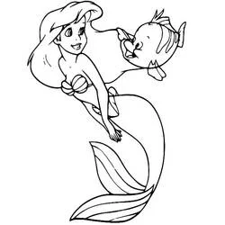 Coloriage Ariel nageant avec Polochon