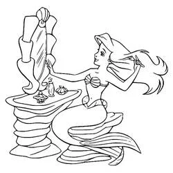 Coloriage Ariel se coiffant devant sa coiffeuse
