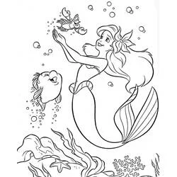 Coloriage Ariel nageant avec Sébastien et Polochon