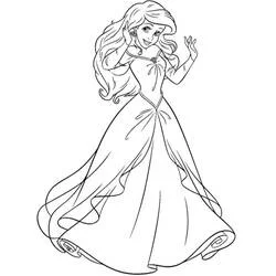 Coloriage Ariel dans une robe de princesse virevoltante