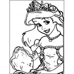 Coloriage Ariel avec une couronne fleurie et un prince