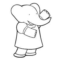 Coloriage Babar l'éléphant debout dans son costume