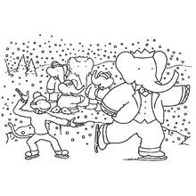 Coloriage Babar fait du patin à glace avec ses amis