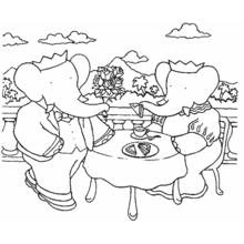 Coloriage Babar prenant le thé avec un ami