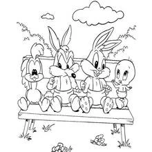 Coloriage Baby Looney Tunes assis sur un banc