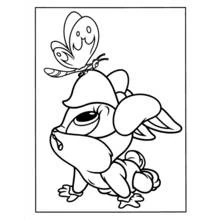 Coloriage Baby Looney Tunes lapin observant un papillon