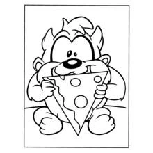 Coloriage Bébé Taz mangeant une part de fromage