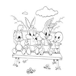 Coloriage Baby Looney Tunes sur un banc de parc
