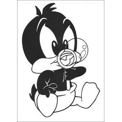 Coloriage Baby Looney Tunes bébé Daffy Duck avec sa tétine
