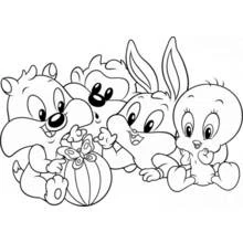 Coloriage Baby Looney Tunes jouant ensemble avec une balle