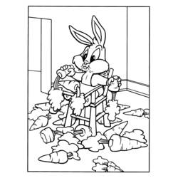 Coloriage Baby Bugs Bunny dans un trotteur entouré de carottes