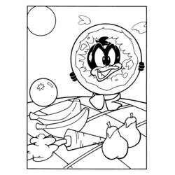Coloriage Bébé Daffy Duck passant la tête dans un donut