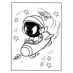 Coloriage Bébé Marvin le Martien pilotant sa fusée