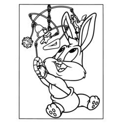 Coloriage Baby Bugs Bunny jouant avec des jouets suspendus