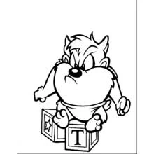 Coloriage Baby Taz jouant avec des cubes alphabet