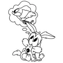 Coloriage Bébé Coyote qui pense à Bip Bip