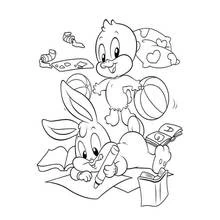 Coloriage Baby Tweety et Baby Bugs Bunny en train de jouer