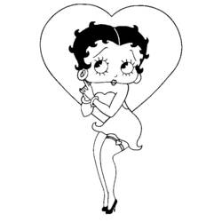 Coloriage Betty Boop posant devant un cœur