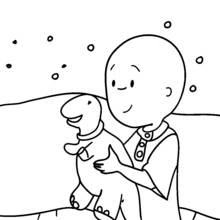 Coloriage Caillou tenant son dinosaure en peluche