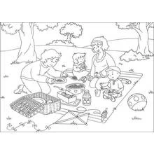 Coloriage Caillou en pique-nique en famille