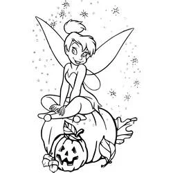 Coloriage Clochette assise sur une citrouille d'Halloween