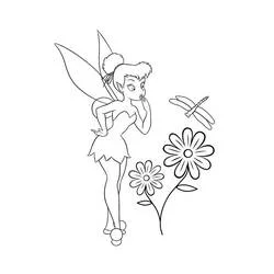 Coloriage Clochette surprise par une libellule