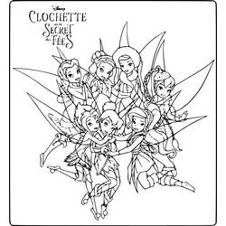 Coloriage Clochette entourée de ses amies les fées