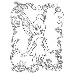 Coloriage Clochette dans un cadre de fleurs et de lianes