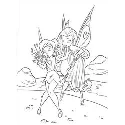 Coloriage Clochette soufflant de l'eau avec une autre fée