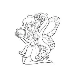 Coloriage Clochette agenouillée avec un tambourin