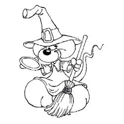 Coloriage Diddl déguisé en sorcière avec un balai