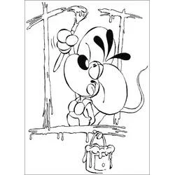 Coloriage Diddl peignant une clôture en bois