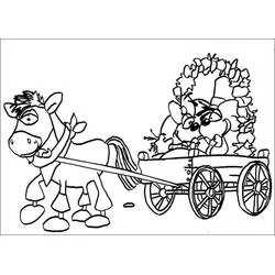 Coloriage Diddl sur une charrette tirée par un cheval