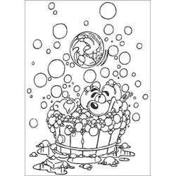 Coloriage Diddl prenant un bain de bulles