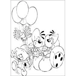 Coloriage Diddl et ses amis avec des ballons et des glaces