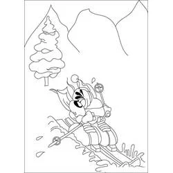 Coloriage Diddl en train de skier sur la montagne